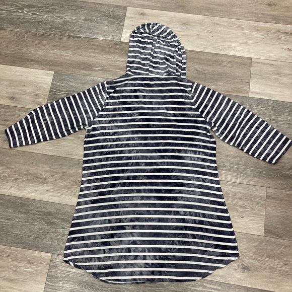Blue Curl Beachwear Navy Blue Striped Swim Coverup Hooded with 3/4 Sleeves - Picture 7 of 11